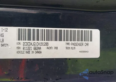 2012 Dodge Charger Sxt из США, поврежденный, VIN 2C3CDXJG1CH191289